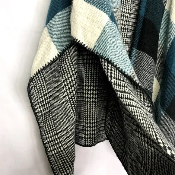 Woolrich plaid pattern knitted open blanket shrug poncho - ONE SIZE - Picture 4 of 6